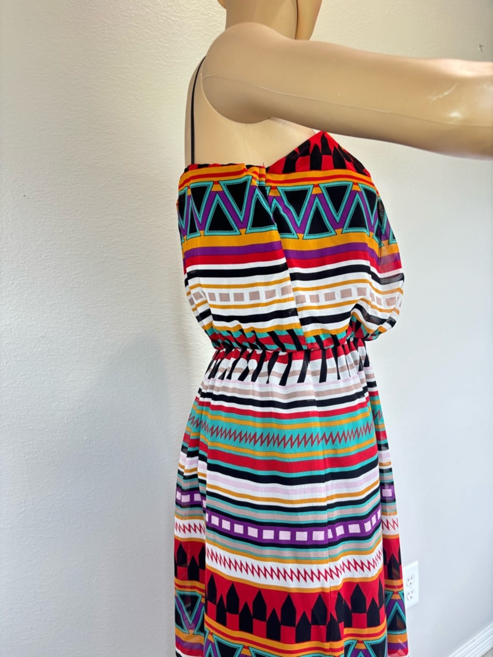 City Triangles Red, Orange, Purple & Teal Geometric Maxi Dress Like New - Picture 9 of 16